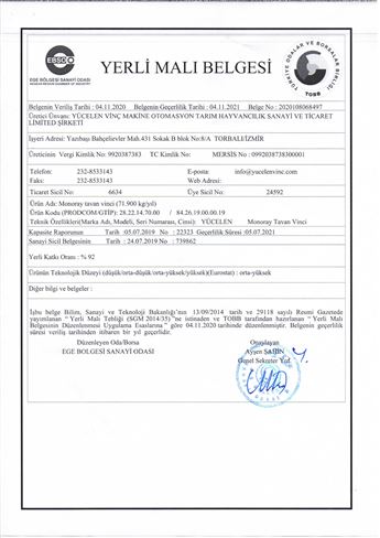 Monoray Yerli Malı Belgesi